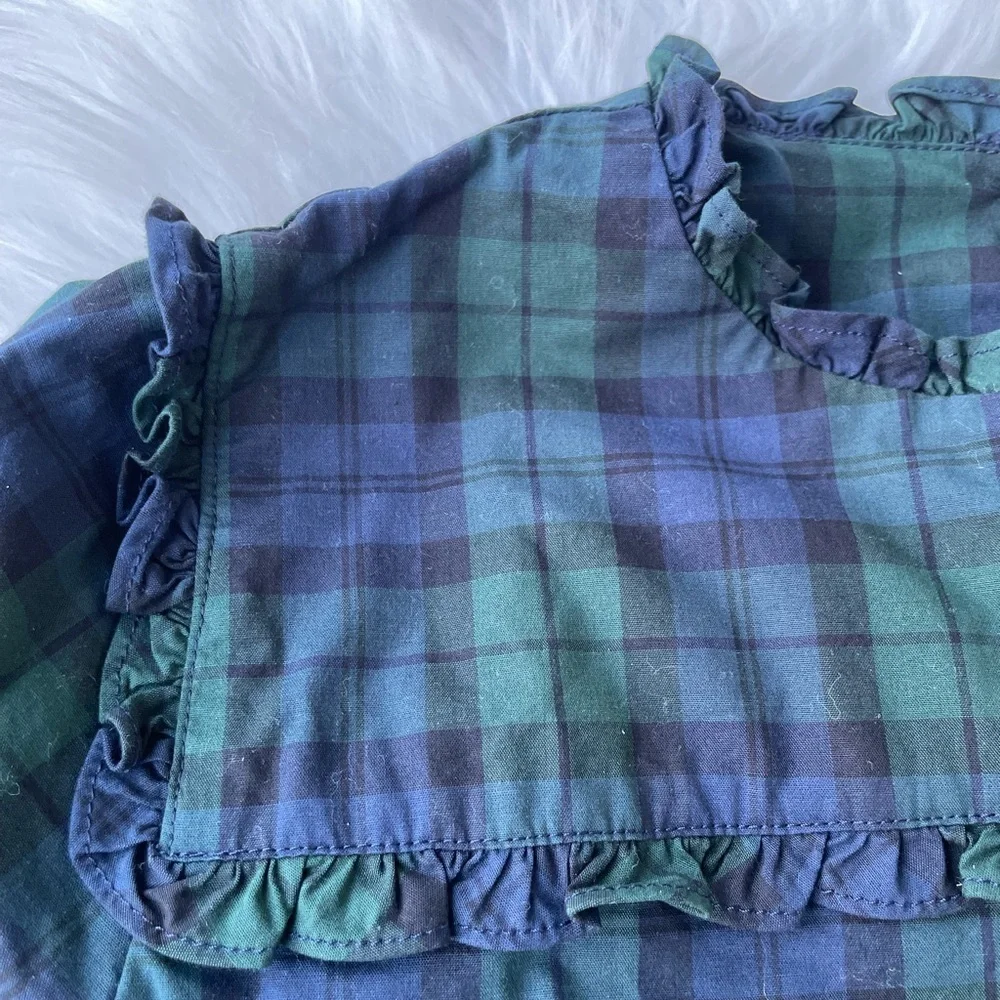 Crewcuts Girls' Black Watch plaid ruffle top Size 12